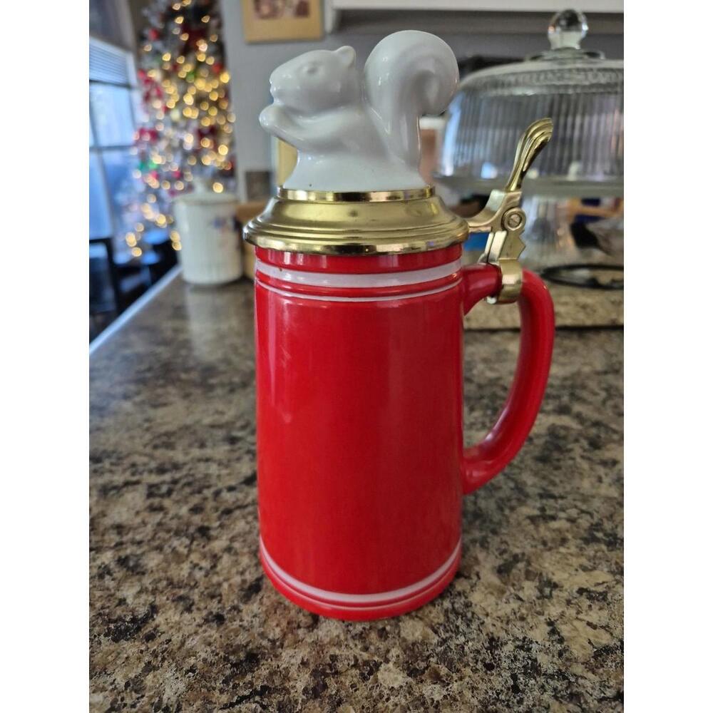 Threshold Red Holiday Stein Squirrel Lid 2015 Target Stoneware Christmas Mug